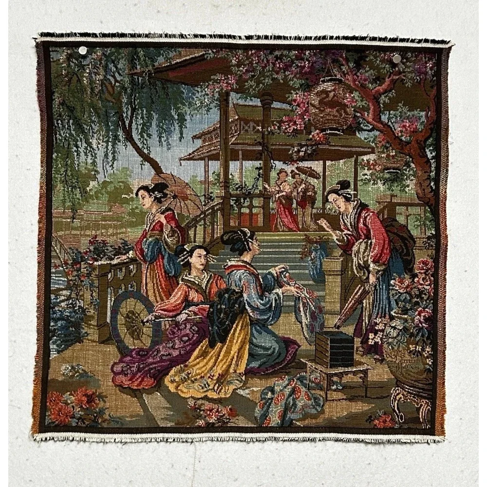 Vintage Japanese Geisha Theme Woven Tapestry GOBELINS Collection Belgium 20x19